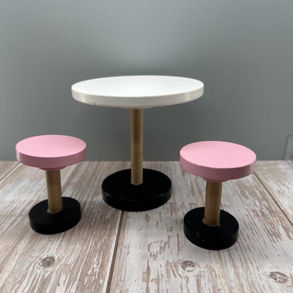 KidKraft Wooden Dollhouse Pink & White Table and Stools Set